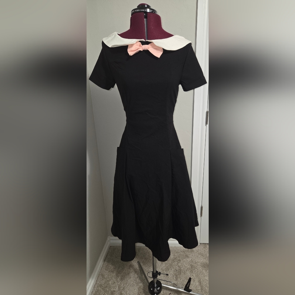Unique Vintage Black A-Line Puff Sleeve Mini Dress